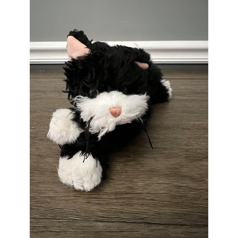 Ganz Cottage Collectibles Tuxedo Cat Plush Black White Shaggy Stuffed Animal 12"